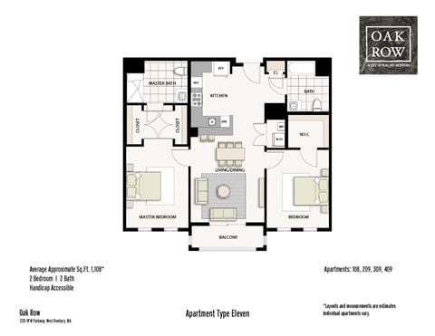 Floor plan for 2 beds, 2 baths, 1120 sqft